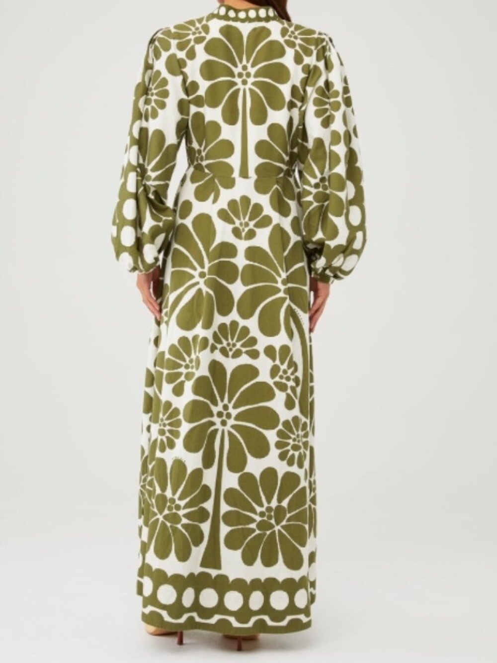 Farm Rio Green/White Palermo Puff Sleeves Floral Maxi Dress Size Medium - Picture 3 of 14